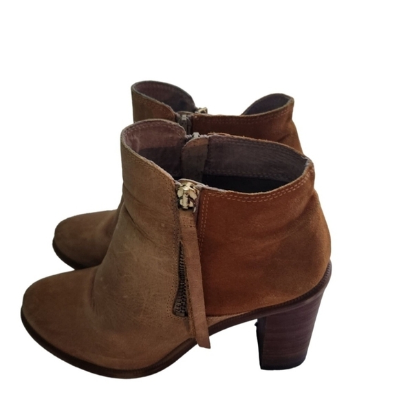 Aldo Tan Suede Leather Double Zip Closure Stack Heel Booties Size 8.5(39) - Picture 1 of 8